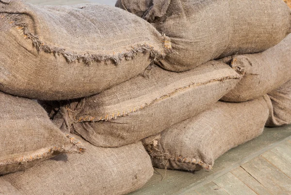Sandbags for flood defense or military use Stock Photo