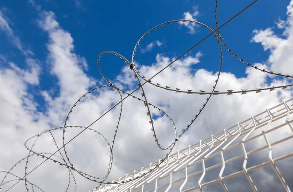 Barbed wire on blue sky background — Stock Photo, Image