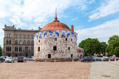 Round Tower in the market square of the old town in Vyborg, Russ