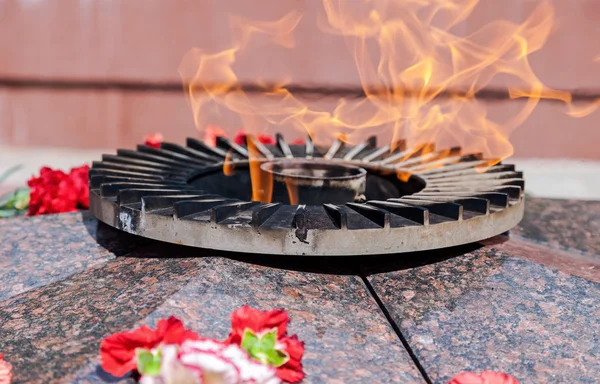 Ewige Flamme und Blumen zur Erinnerung an den Sieg in der großen — Stockfoto