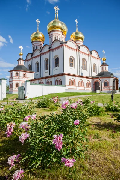 Decorative flowers on the background Cathedral of the Assumption — Stock Photo, Image