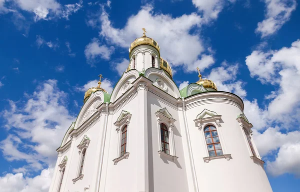 Domos dorados de la catedral de Catalina contra el cielo azul. Tsarskoye. — Foto de Stock