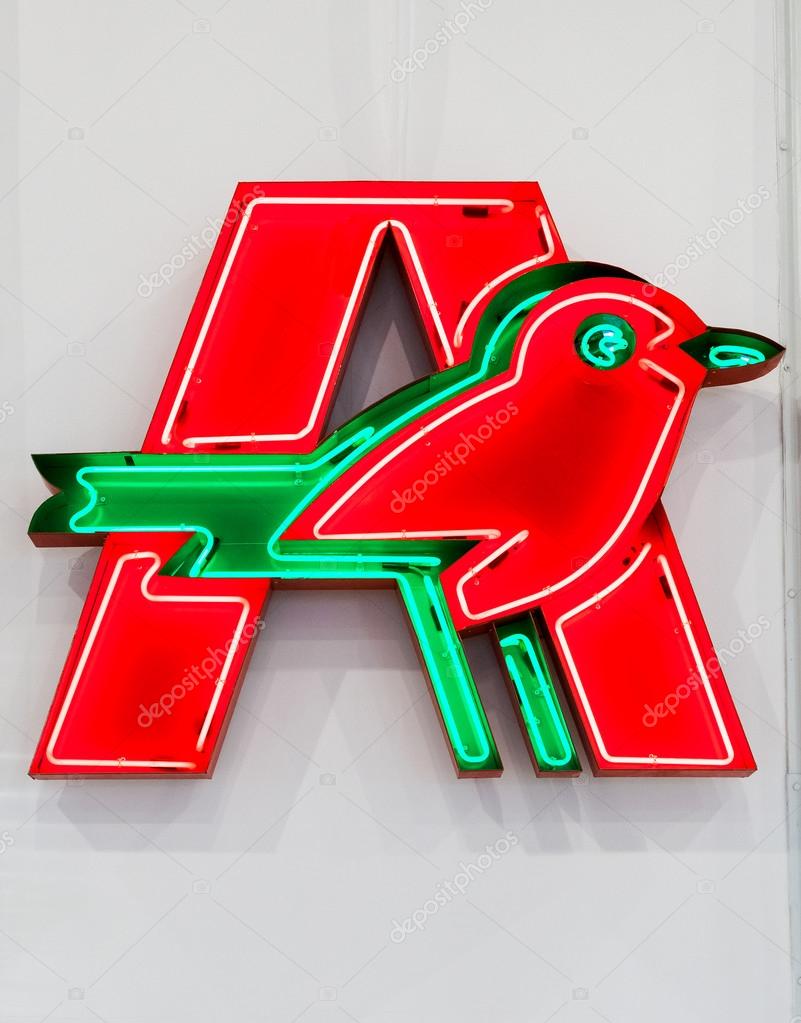 SAMARA, RUSSIA - SEPTEMBER 19, 2015: Auchan trade mark. French distribution network Auchan united more than 1300 shops