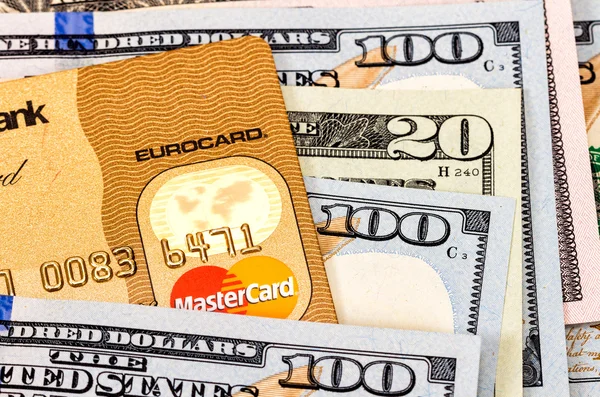 Credit card MasterCard with american dollars — Stock Photo, Image