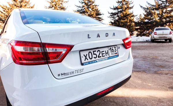 Back part of the New Russian Car Lada Vesta with license plate — Stock fotografie