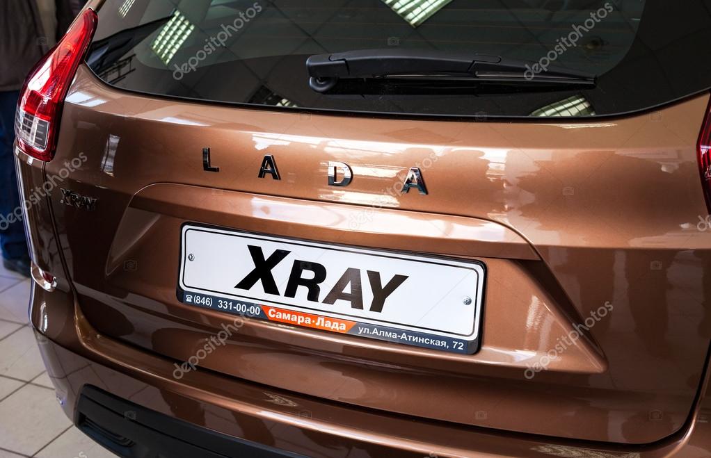 SAMARA, RUSSIA - JANUARY 14, 2016: Back part of the New Russian Car LADA XRAY. Lada is a Russian automobile manufacturer