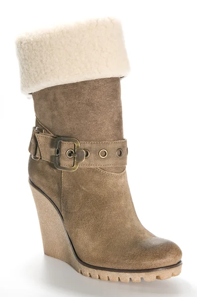 Damen beige Wildlederstiefel auf hoher Plateausohle — Stockfoto