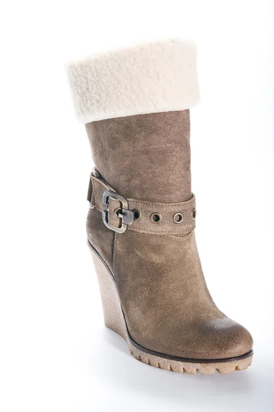 Damen beige Wildlederstiefel auf hoher Plateausohle — Stockfoto