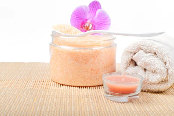 Bath accessories on the bamboo top — Stock Photo, Image