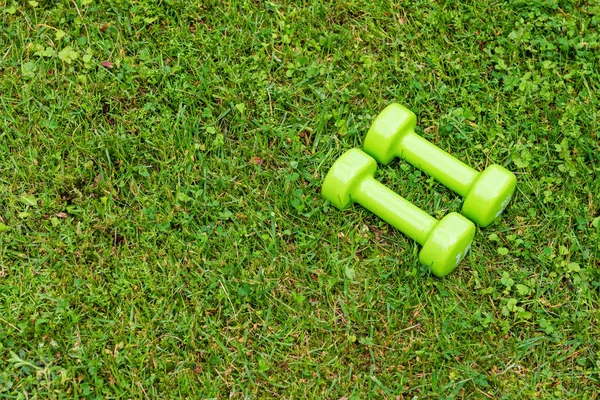 Groene dames dubbels op het groene gras achtergrond — Stockfoto