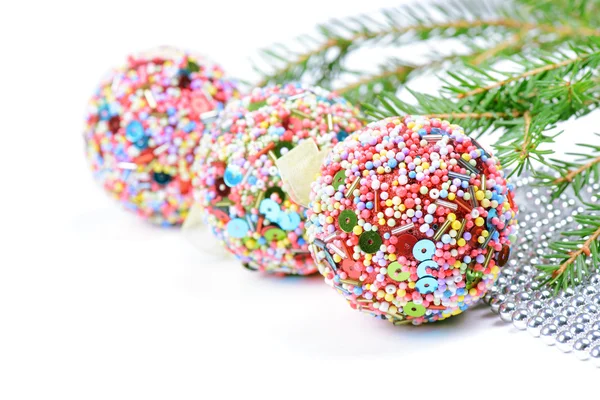 Green spruce with Christmas balls — Stock Photo, Image