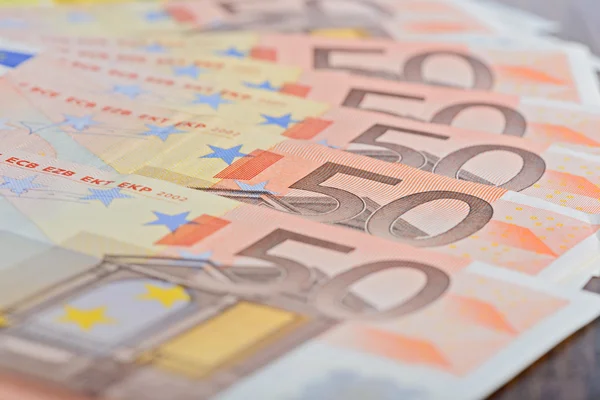 Close-up of 50 Euro banknotes on the table — Stock Photo, Image