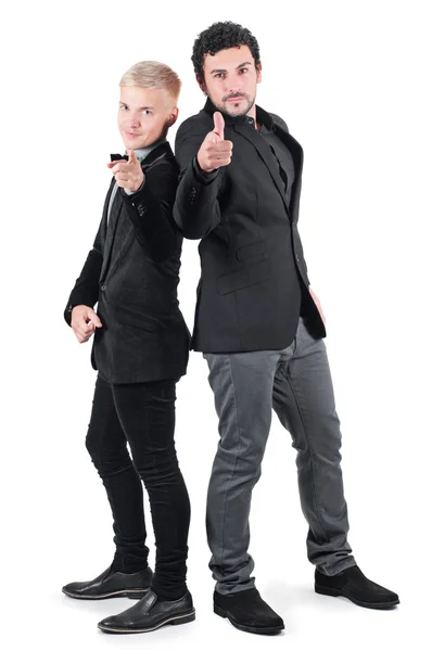 Two men showing on you with fingers — Stock Photo, Image