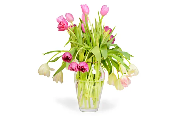 Pink tulips bouquet in vase — Stock Photo, Image