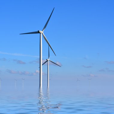 Wind turbines in the sea clipart