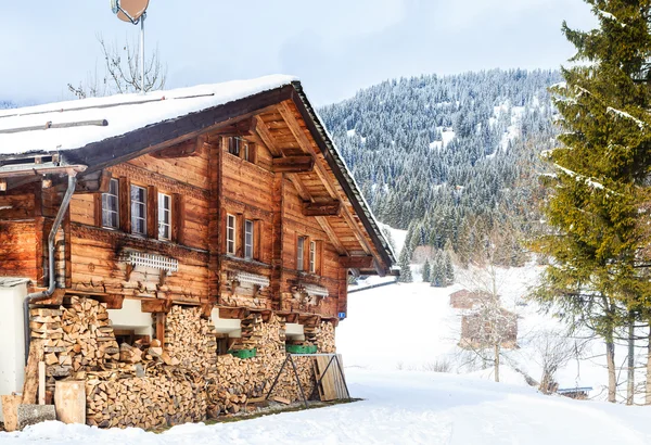 Venkovský dům s zásobu dříví — Stock fotografie