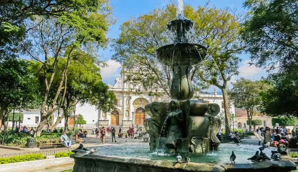 Central Park Beautiful Ornate Water Fountain Saint James Cathedral Background — Stock Photo, Image