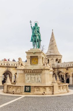 Aziz Stephanthe Anıtı. Tarihi Buda Kalesi bölgesi UNESCO, Fisherman 's Bastion, Neoromanesque tarafından Dünya Mirası olarak listelendi. Macaristan, Budapeşte 