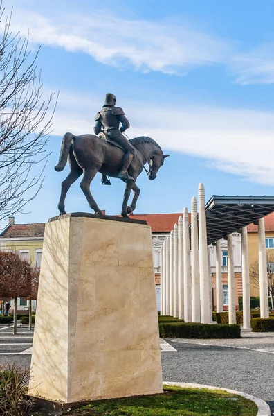 Statua Equestre Bronzo Del Palatino Istvan Lackfi Csaktornya Fondatore Della — Foto Stock