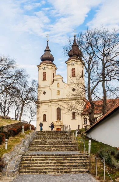 Pueblo Tihany Orillas Del Lago Balaton Península Tihany Hungría Iglesia —  Fotos de Stock