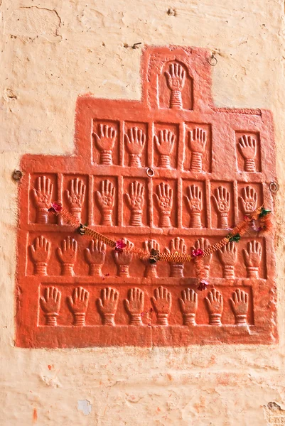 Empreintes de main épouses Maharaja de Jodhpur, Mehrangarh Fort. Inde — Photo