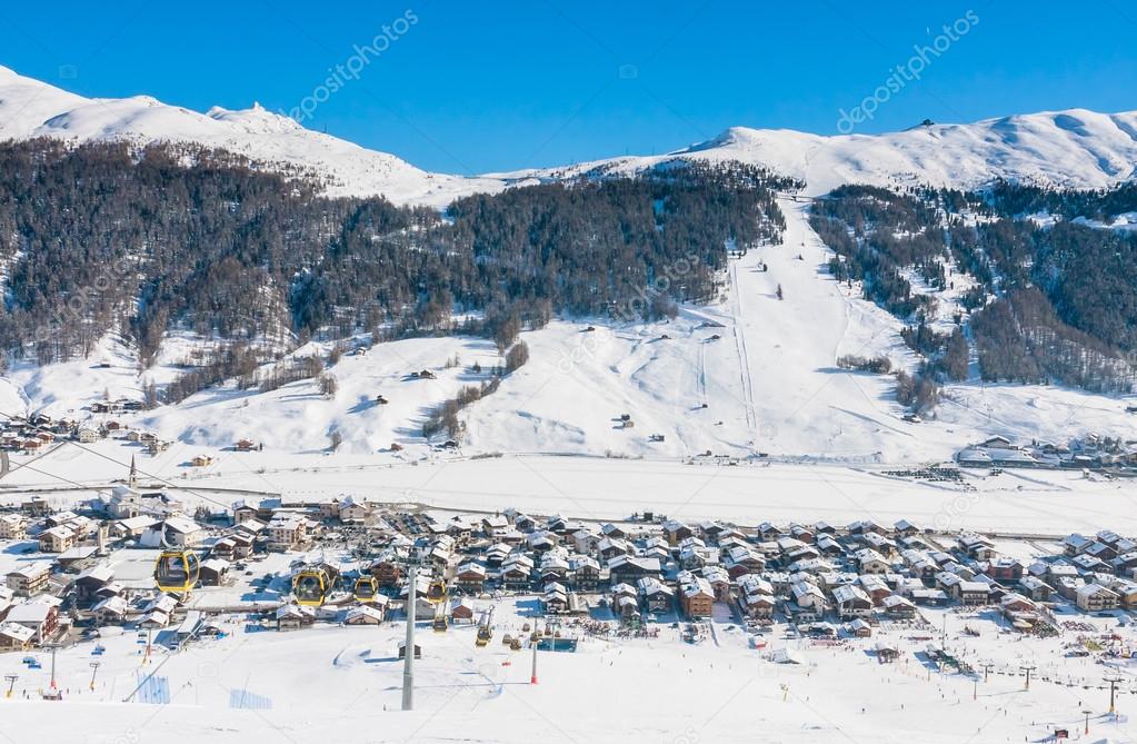 View of skiing resort in Alps. Livigno, Italy