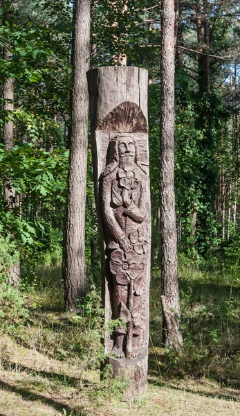 Escultura de madeira. Museu Floresta ecos (Girios aidas). Druskininkai, Lituânia — Fotografia de Stock