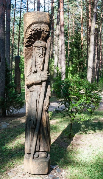 Fából készült szobor. Erdő visszhangok (Girios ház). Druskininkai, Litvánia — Stock Fotó