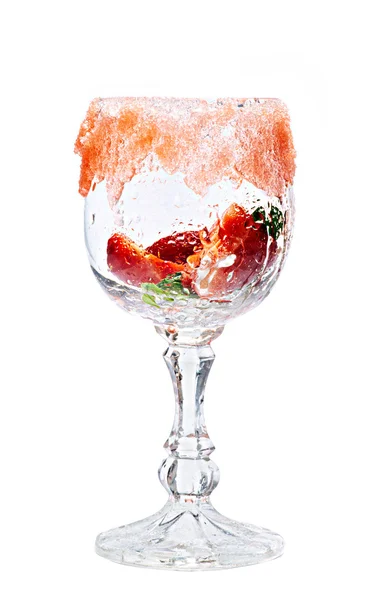 Dessert with berry puree, strawberries and whipped cream in a glass — Stock Photo, Image