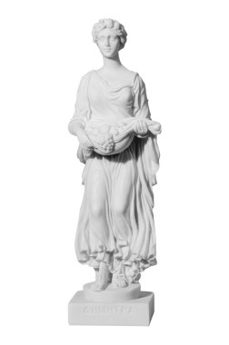 Antique sculpture of the almost naked woman with fruits  clipart