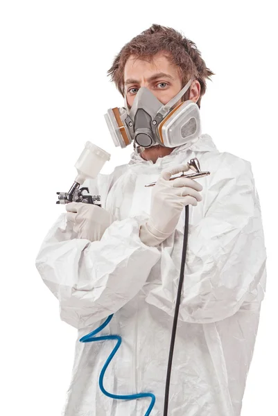 Worker with airbrush gun — Stock Photo, Image