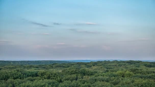 Sommersolnedgang fra høydene over skogen – stockvideo
