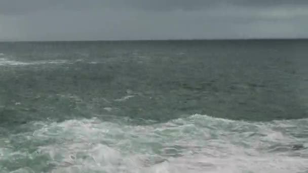 Vista detallada de la costa volcánica con altos acantilados y olas rompiendo sobre rocas volcánicas, Portugal. — Vídeos de Stock