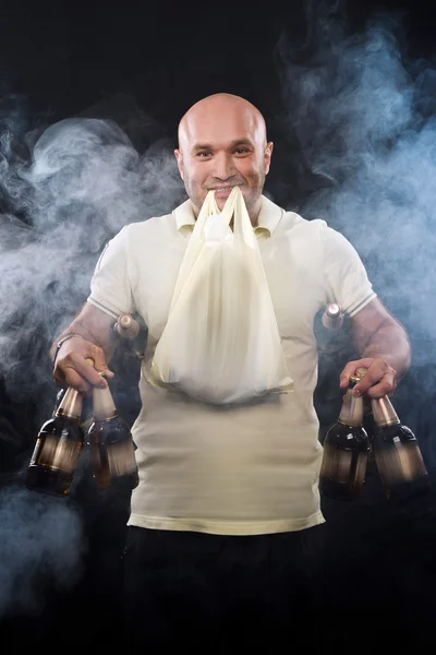 Happy man with a beer — Stock Photo, Image