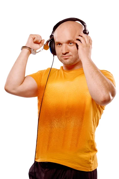 DJ with headphones and handcuffs — Stock Photo, Image