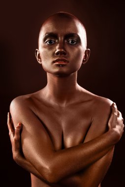 güzel bir kadın ile bir bronz resimlerbodypainting