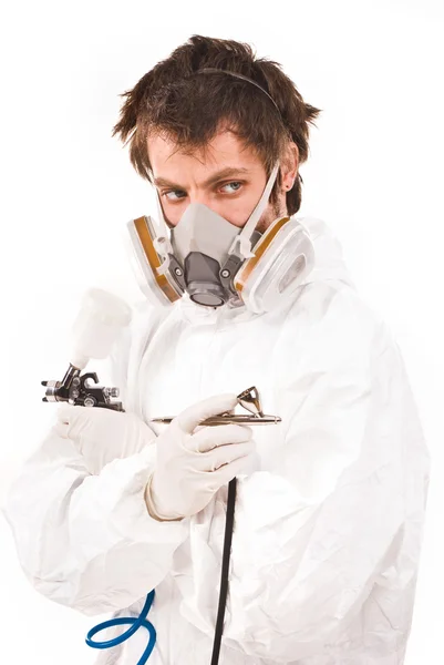 Worker with airbrush gun — Stock Photo, Image