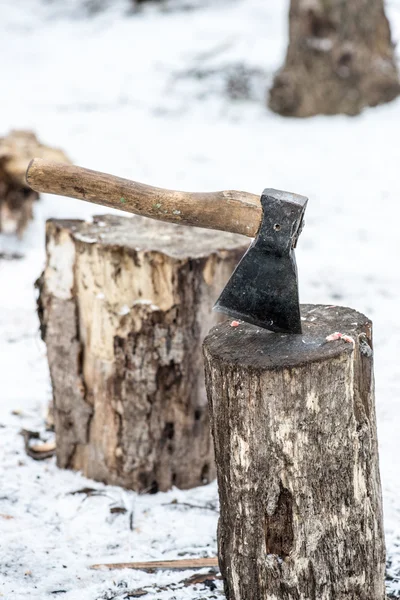 Axt im Baumstumpf. — Stockfoto