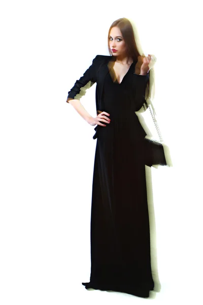 Vrouw in zwarte jurk — Stockfoto