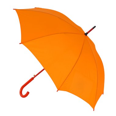 Beyaz bir arka planda turuncu şemsiye