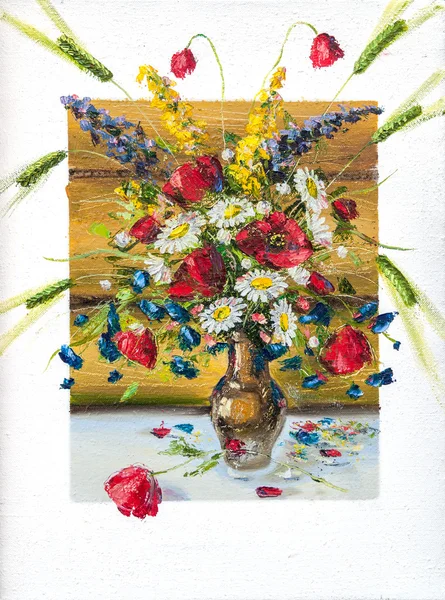 Virágok, kép olajfesték a vásznon — Stock Fotó