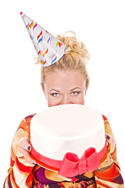 genç bir hediye ile mutlu bir kadın