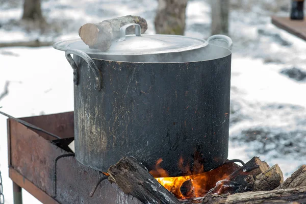 Étel, a tábortűz, a vadon élő camping — Stock Fotó