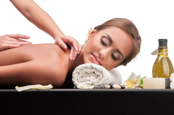 Female during luxurious procedure of massage — Stock Photo, Image