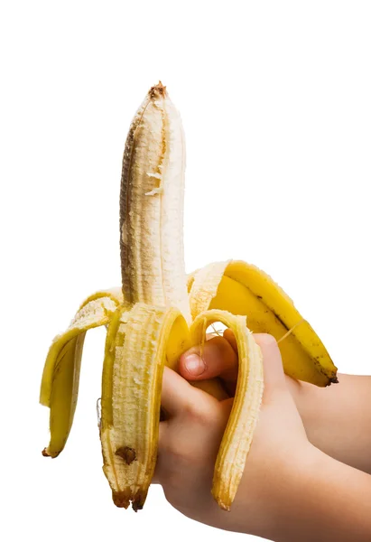 Banana na mão isolada sobre fundo branco — Fotografia de Stock