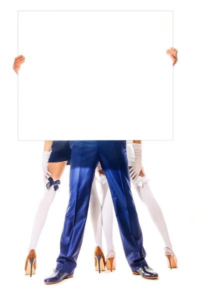 Man and womans holding empty white board — Stock Photo, Image