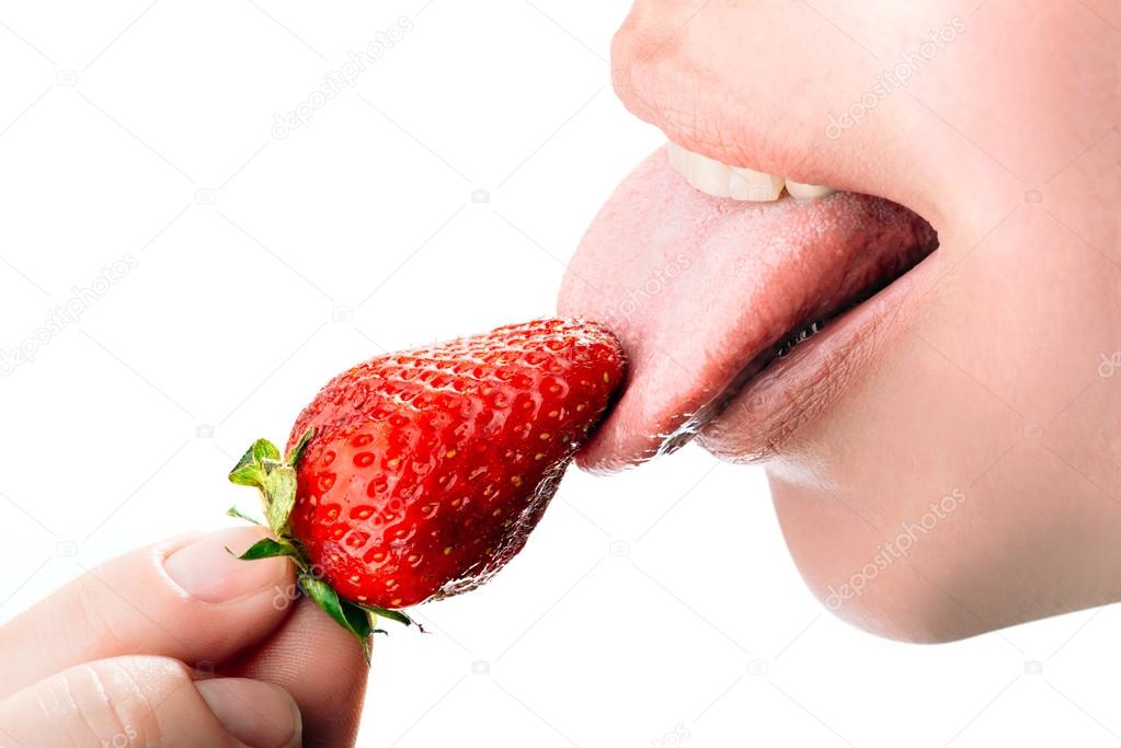 woman eat strawberry