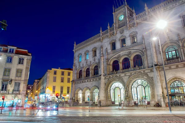 Lissabon rossio treinstation 's nachts — Stockfoto