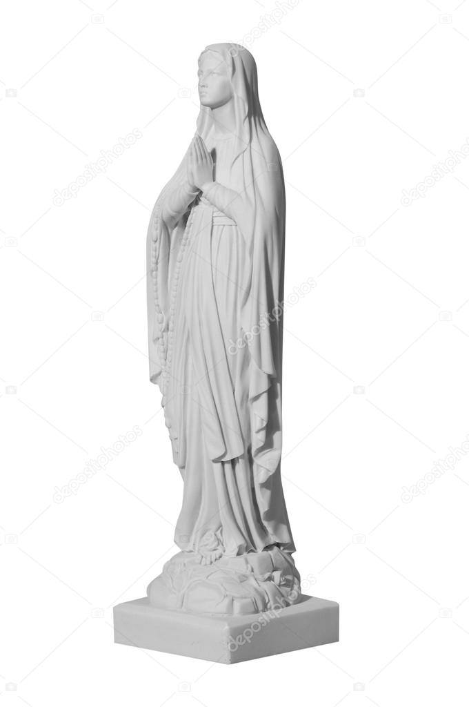 white stone statue of saint Mary