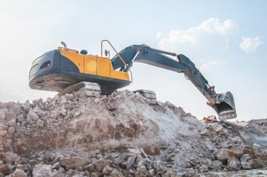 Loader excavator standing in sandpit clipart